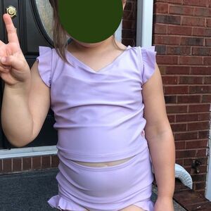 NWT Honey mark Girl Swim Set Lilac Short Ruffle Sleeves Bikini Bottom Suit Beach